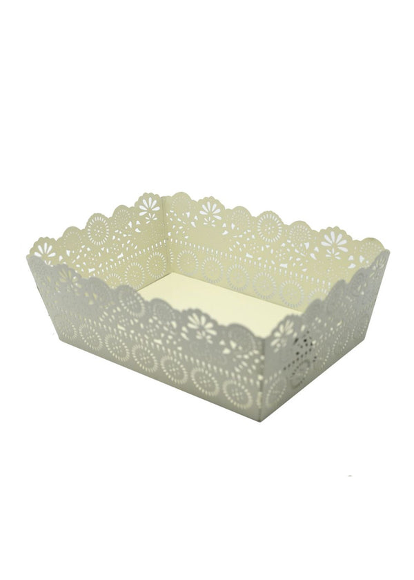 Cestino portaoggetti in metallo colore crema